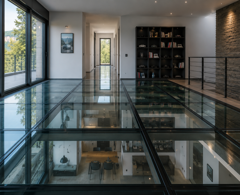 Pose de dalles de plancher en verre sur mesure